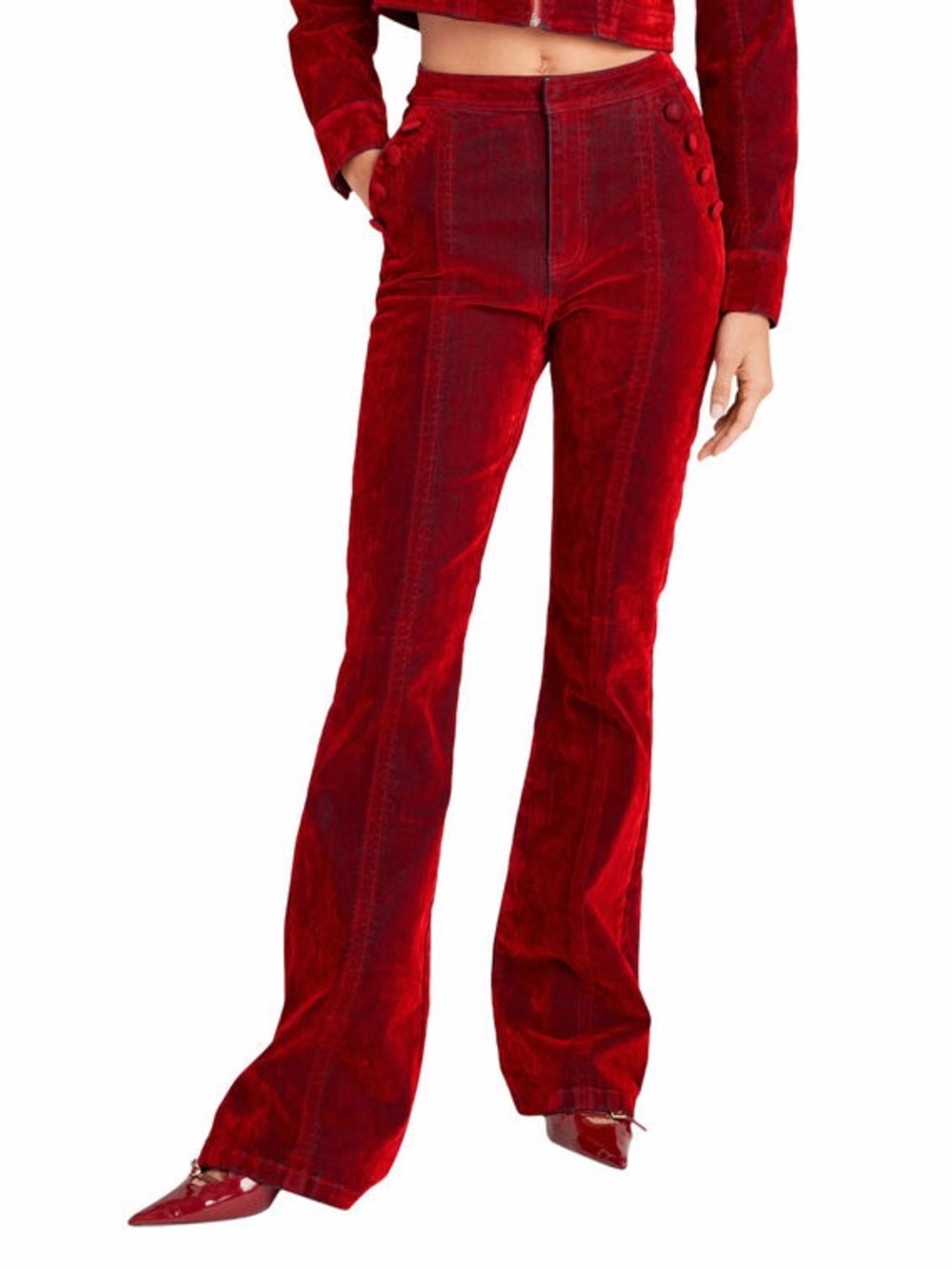 Cinq a Sept Suzette Pomegranate Flocked Denim Flare Pants 6 NWT